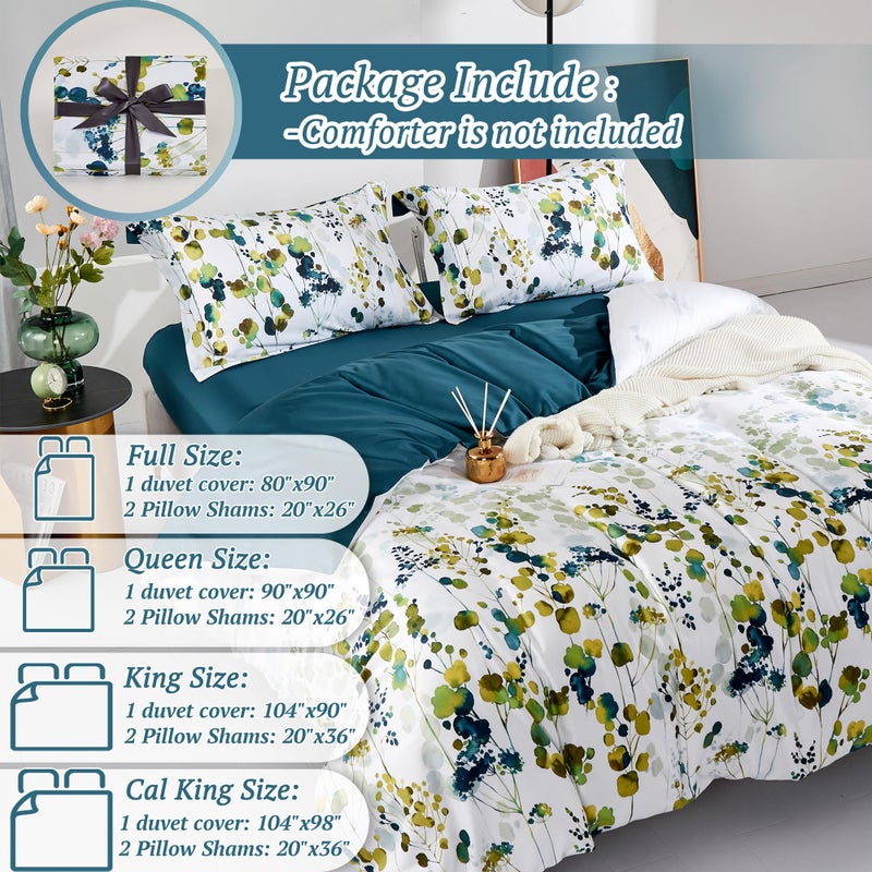 MILDLY 100% Long Staple Cotton 3pcs Queen Duvet Cover Set, Ultra Soft Yellow Green Leaves Printed Autumn Comforter Cover Set - Image 5